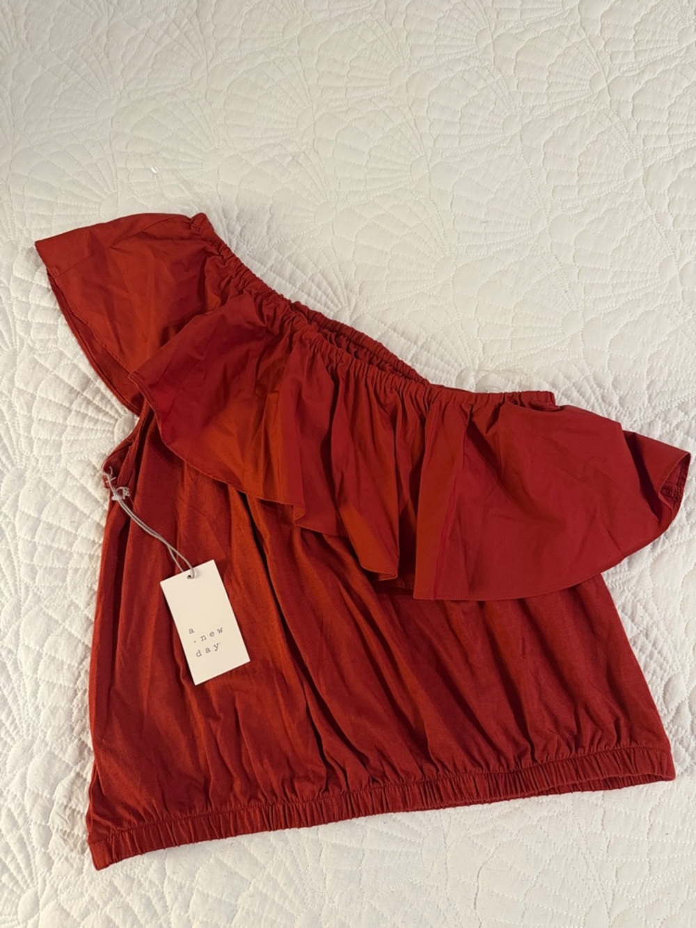 a new day Red One-Shoulder Ruffle Crop Top - Picture 2 of 8